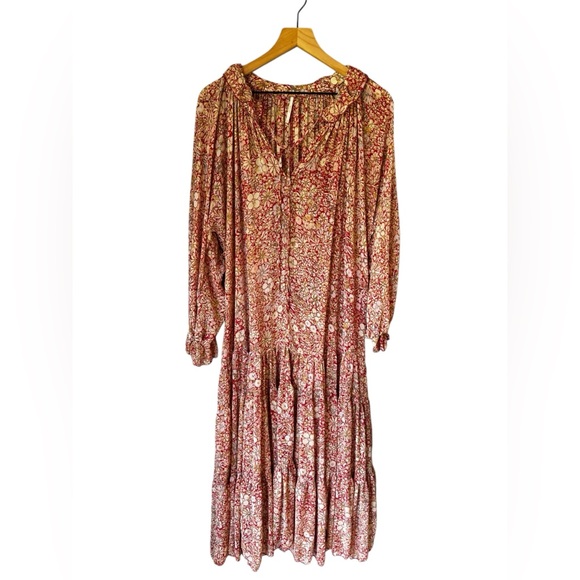Free People Women’s Feeling Groovy Red Cream Boho Floral Maxi Dress Size M - Picture 3 of 8